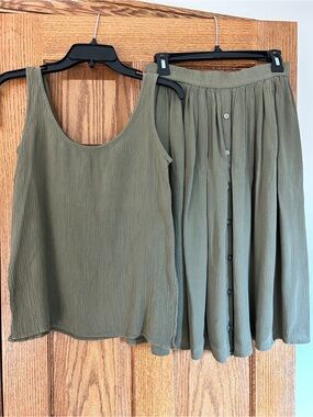 Express Two Piece Tank Top and Skirt Set, Olive Green Size XS